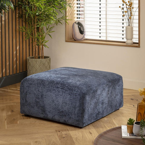 Martha Footstool Section Blue Chenille 82x87cm