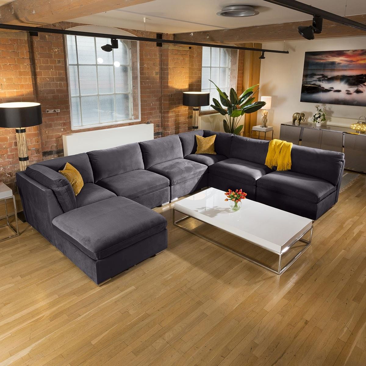 Quatropi Massive Modern Mikey Corner Sofa Dark Grey 7 Seater U Shape 9R