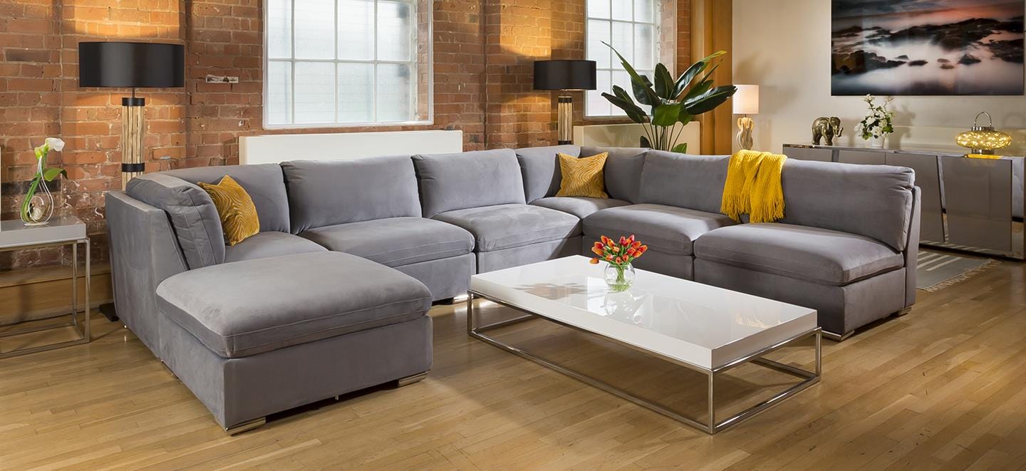Quatropi Massive Modern Mikey Corner Sofa Medium Grey 7 Seater U Shape 9R