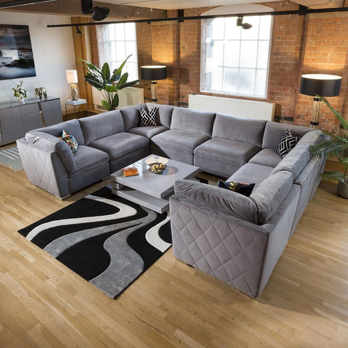 Massive Modern Mikey Sofa Medium Grey U Shape Corner Couch 11