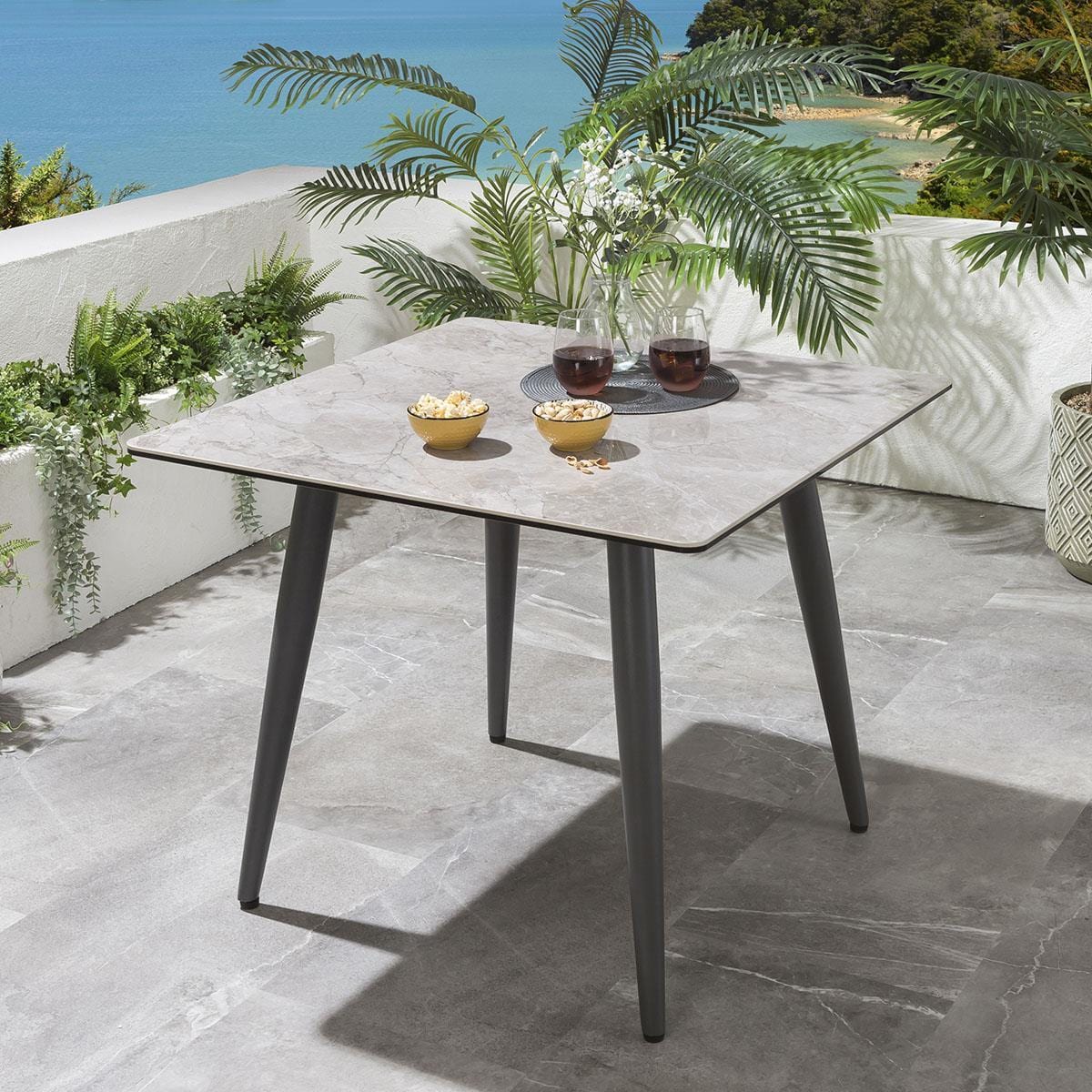 Quatropi Mia 4 Seater Square Ceramic Outdoor Garden Dining Set Aluminium Grey