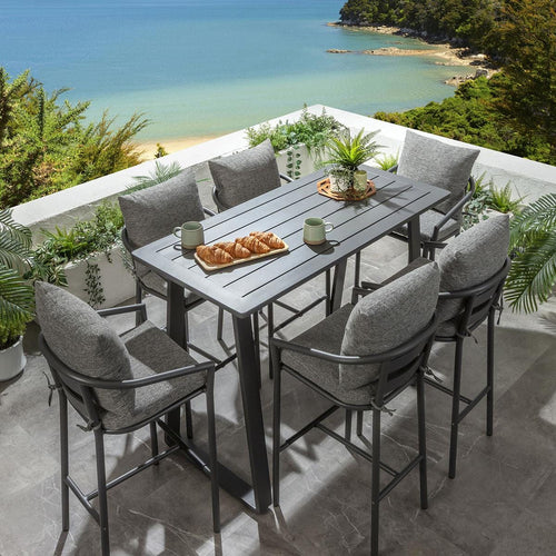 Mia 6 Seater Outdoor Garden Bar Set Grey Aluminium