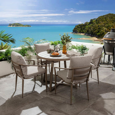 Quatropi Mia & Sun 4 Seater Round Outdoor Garden Dining Set Cream & Beige Aluminium