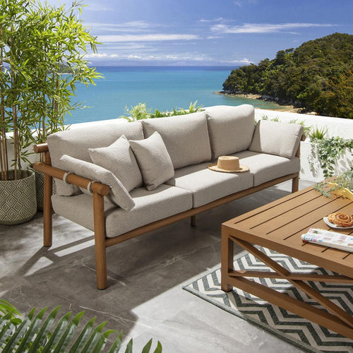 Mia Wood Effect Aluminium Garden Sofa Latte Oak 220cm