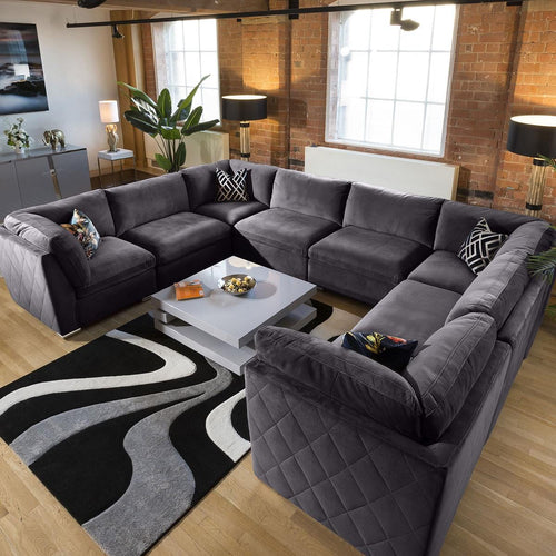 Mikey 8 Seater U-Shape Sofa Dark Grey 380x285cm 11