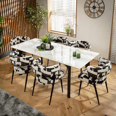 Quatropi Mila & Cain 6 Seater Extendable Dining Set Black & White Ceramic
