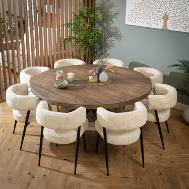 Quatropi Mila & Glasgow Wooden 8 Seater Round Dining Set Cream & Reclaimed Oak