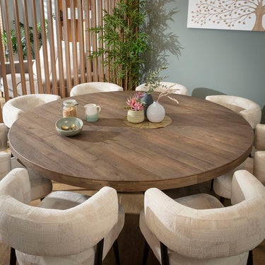 Quatropi Mila & Glasgow Wooden 8 Seater Round Dining Set Cream & Reclaimed Oak