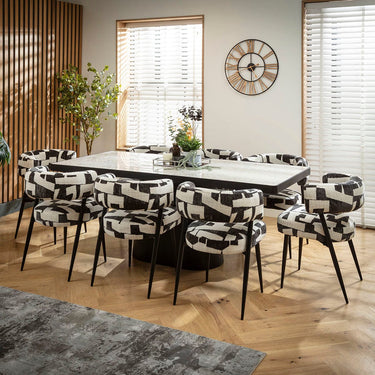 Quatropi Mila & Hastings Modern 8 Seater Dining Set Black & Grey Ceramic