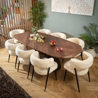 Quatropi Mila & Phoenix Large Modern 8 Seater Dining Set Cream & Walnut