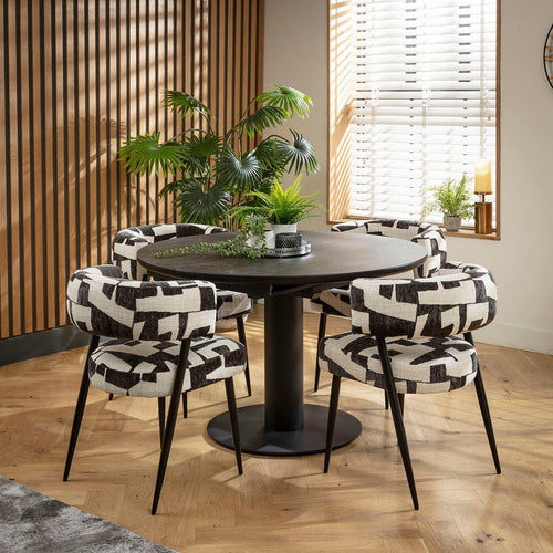 Mila & Venus 4 Seater Round Extendable Dining Set Black Ceramic