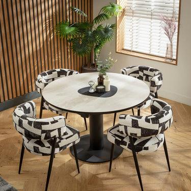 Quatropi Mila & Venus 4 Seater Round Extendable Dining Set Black & Light Grey Ceramic