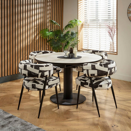 Mila & Venus 4 Seater Round Extendable Dining Set Black & Light Grey Ceramic
