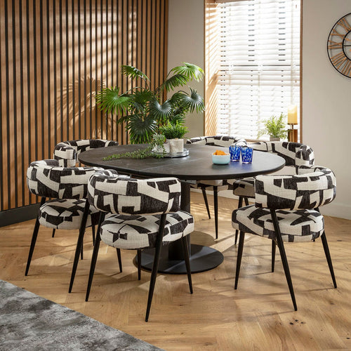 Mila & Venus 6 Seater Round Extendable Dining Set Black Ceramic
