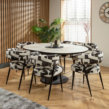 Quatropi Mila & Venus 6 Seater Round Extendable Dining Set Black & Light Grey Ceramic
