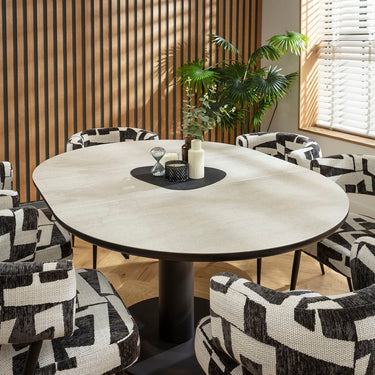 Quatropi Mila & Venus 6 Seater Round Extendable Dining Set Black & Light Grey Ceramic