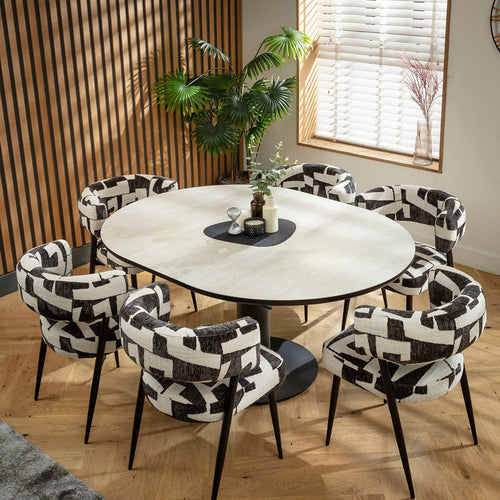 Mila & Venus 6 Seater Round Extendable Dining Set Black & Light Grey Ceramic