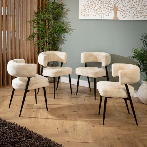 4 Mila Modern Dining Chairs White & Cream Fabric