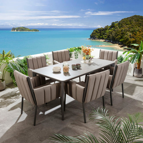 Milano & Pharos 6 Seater Ceramic Outdoor Garden Dining Set Coffee Beige & Grey