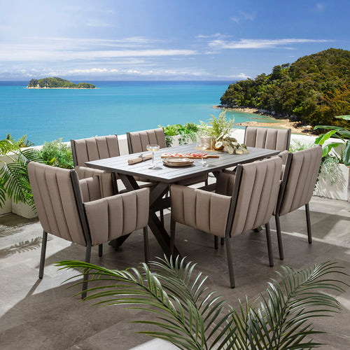 Milano & Star 6 Seater Outdoor Garden Dining Set Coffee Beige & Grey Aluminium