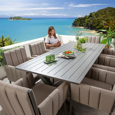 Quatropi Milano & Star 8 Seater Outdoor Garden Dining Set Coffee Beige & Grey Aluminium