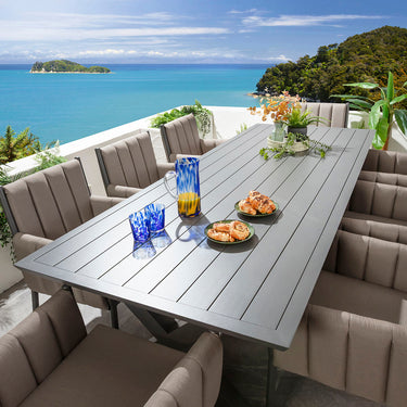 Quatropi Milano & Star Large 8 Seater Outdoor Garden Dining Set Coffee Beige & Grey Aluminium