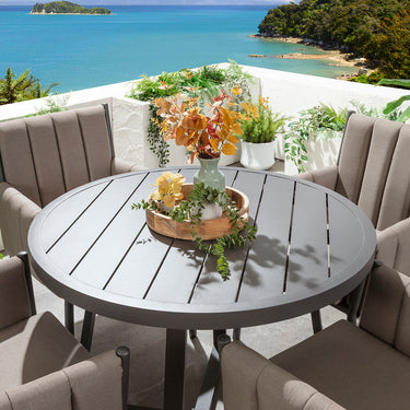 Quatropi Milano & Sun 4 Seater Round Outdoor Garden Dining Set Coffee Beige & Grey