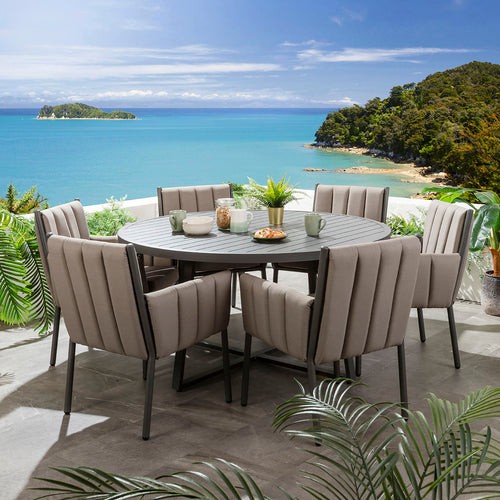 Milano & Sun 6 Seater Round Outdoor Garden Dining Set Coffee Beige & Grey Aluminium