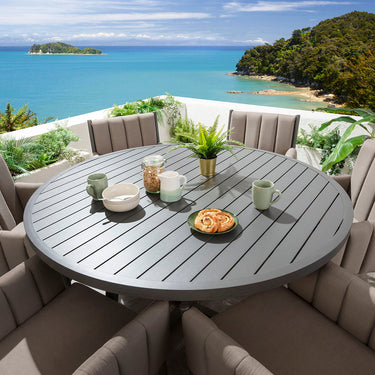 Quatropi Milano & Sun 6 Seater Round Outdoor Garden Dining Set Coffee Beige & Grey Aluminium