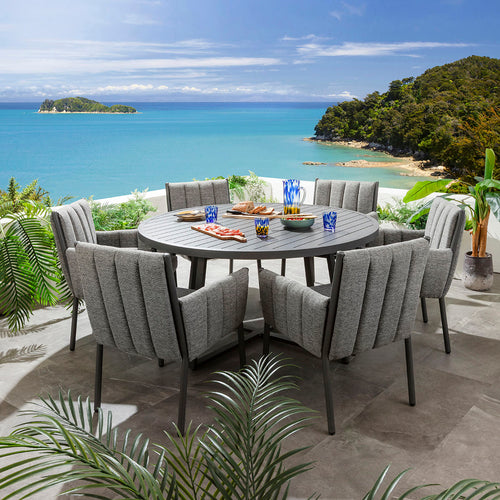 Milano & Sun 6 Seater Round Outdoor Garden Dining Set Smoke & Grey Aluminium