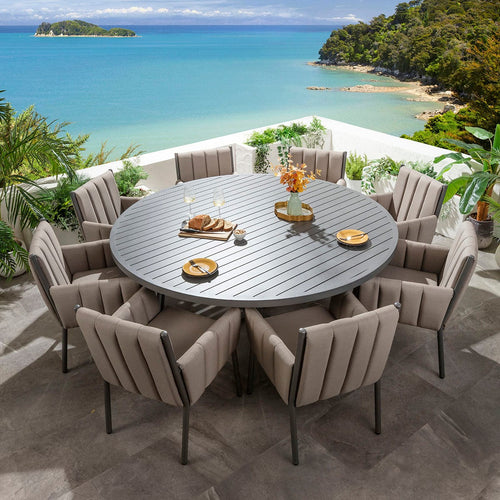 Milano & Sun 8 Seater Round Outdoor Garden Dining Set Coffee Beige & Grey Aluminium