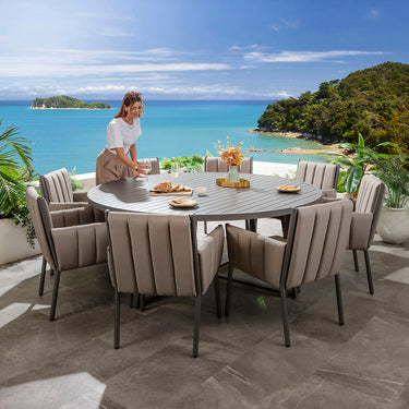 Quatropi Milano & Sun 8 Seater Round Outdoor Garden Dining Set Coffee Beige & Grey Aluminium
