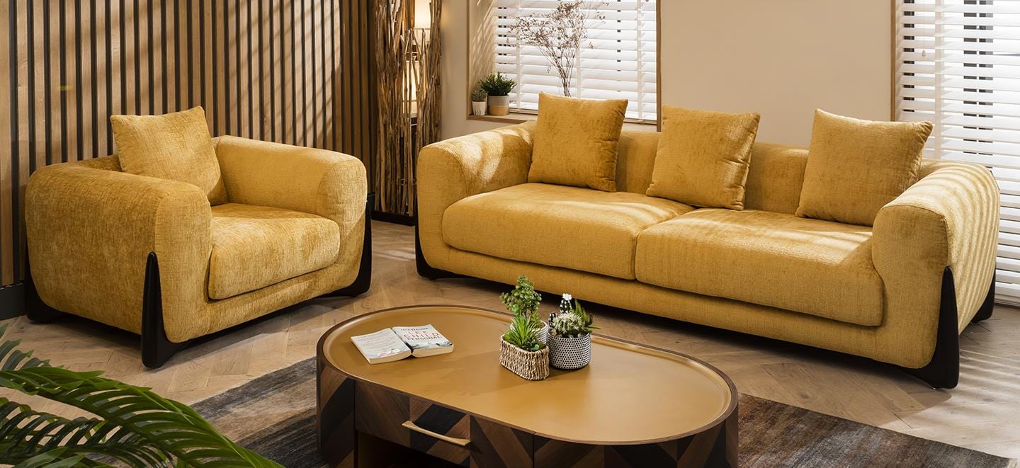 Quatropi Millie Oversized 3 Seater Sofa Mustard Chenille
