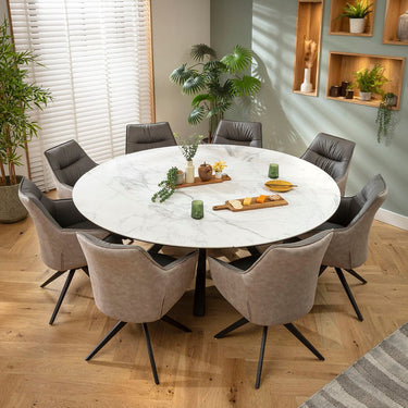 Quatropi Millie & Rudie 8 Seater Round Extendable Dining Set Grey & Matte White Ceramic