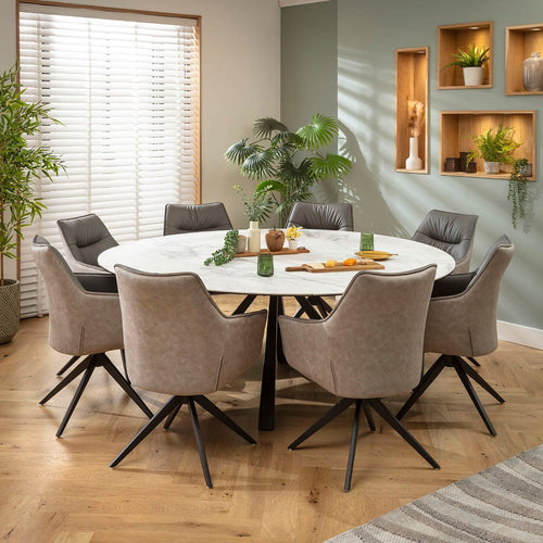 Millie & Rudie 8 Seater Round Extendable Dining Set Grey & Matte White Ceramic