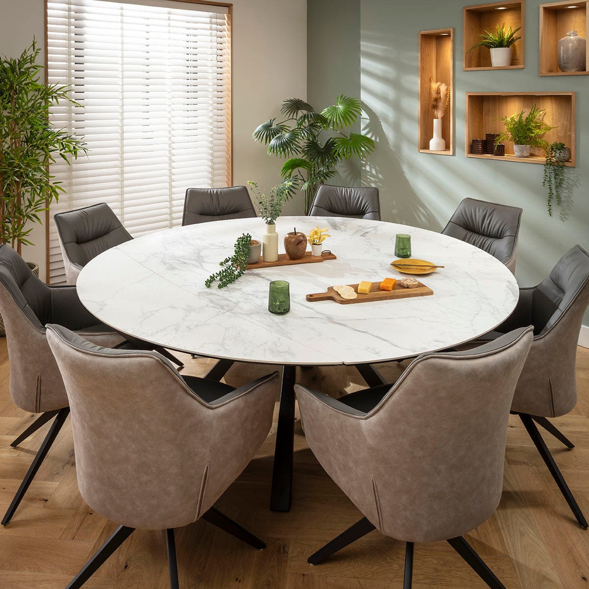 Large Round Extendable Dining Table and Chairs 8 Seater Set Grey White ...
