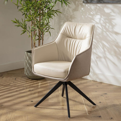 Millie Swivel Carver Faux Leather Dining Chair Cream