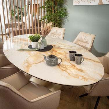 Quatropi Millie & Venusia Luxury 6 Seater Oval Dining Set Cream & White Ceramic