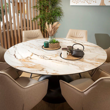 Quatropi Millie & Venusia Modern 6 Seater Round Dining Set Cream & White Ceramic