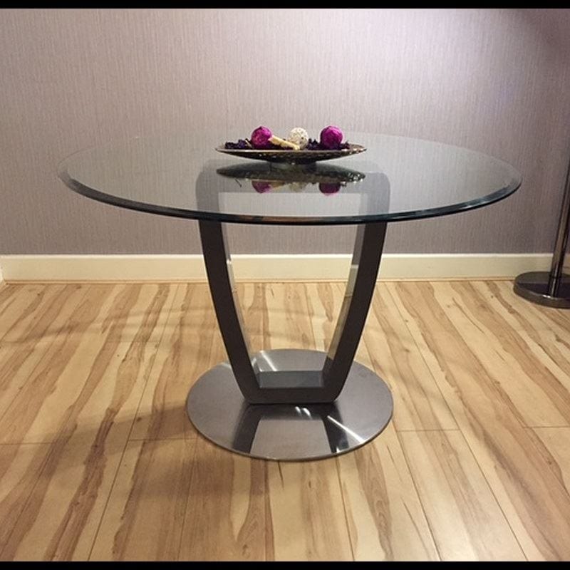 Quatropi Modern 1.2m Round Clear Glass Dining Table Grey stem & steel Base 4396