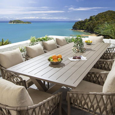 Quatropi Modern 10 Seater Garden Table and Chairs Dining Set Aluminium Beige