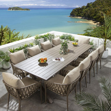 Quatropi Modern 10 Seater Garden Table and Chairs Dining Set Aluminium Beige