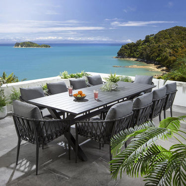 Quatropi Modern 10 Seater Garden Table and Chairs Dining Set Aluminium Grey