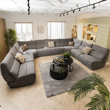 Quatropi Modern 10 Seater Recliner Large U-Shape Corner Sofa Grey Fabric U32R