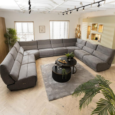Quatropi Modern 10 Seater Recliner Large U-Shape Corner Sofa Grey Fabric U32R