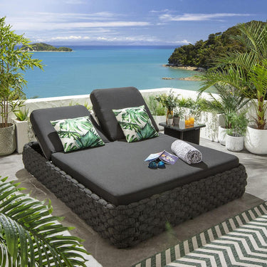 Quatropi Modern 2 Person Double Sun Lounger Sunbed Rope Weave Grey 203x152cm