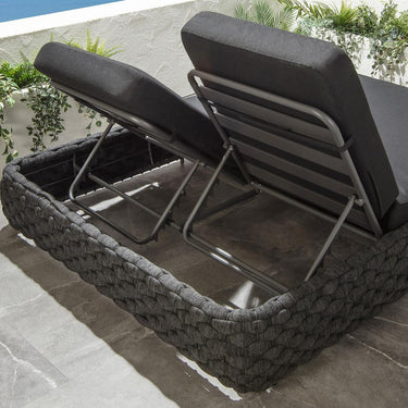 Quatropi Modern 2 Person Double Sun Lounger Sunbed Rope Weave Grey 203x152cm