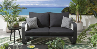 Quatropi Modern 2 Seat Outdoor Garden Sofa Aluminium Charcoal Grey Fabric 160cm