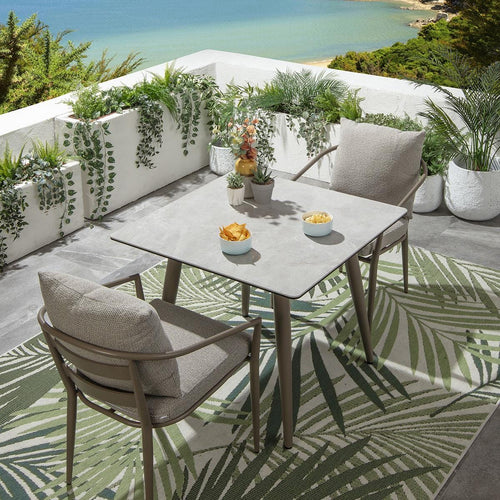 Mia 2 Seater Square Ceramic Outdoor Garden Dining Set Aluminium Cream