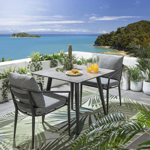 Mia 2 Seater Square Ceramic Outdoor Garden Dining Set Aluminium Grey